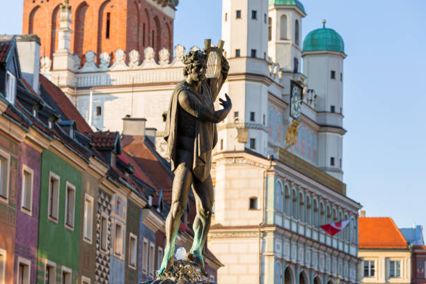 Apollo fountain on the Main Square in Poznan, Poland.